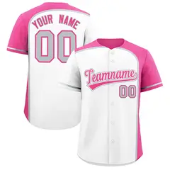 White Pink Color Block Authentic Baseball Jersey 1