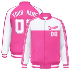 White Pink Color Block K-Ribbon Varsity Letterman Jacket 1
