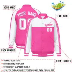 White Pink Color Block K-Ribbon Varsity Letterman Jacket 2