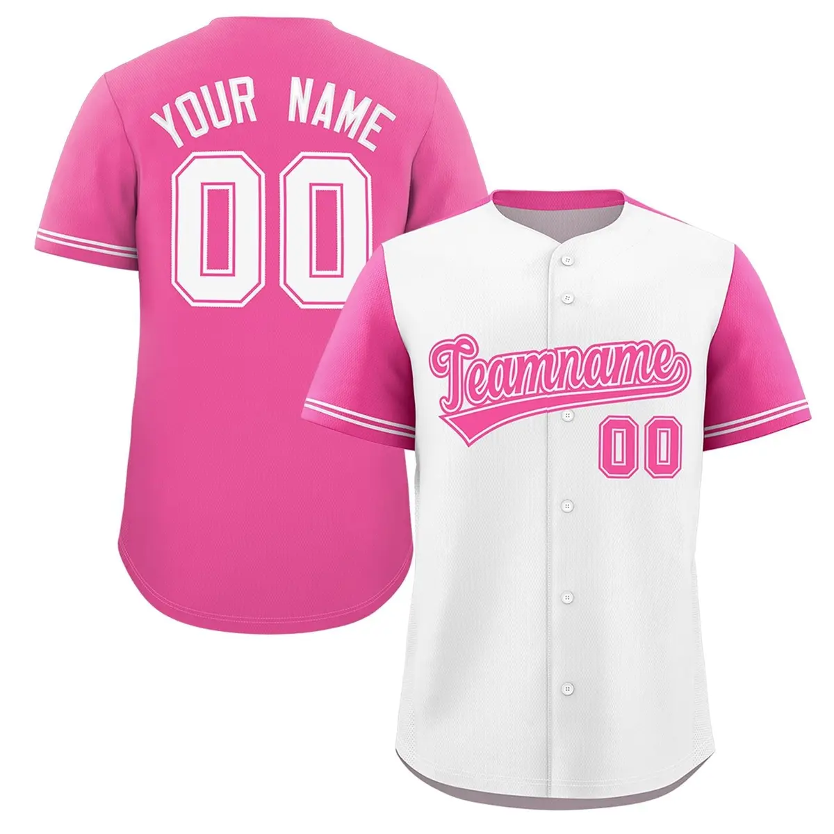 White Pink Color Block Raglan Sleeves Baseball Jersey