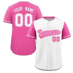 White Pink Color Block Raglan Sleeves Baseball Jersey