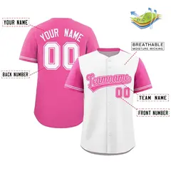 White Pink Color Block Raglan Sleeves Baseball Jersey 2