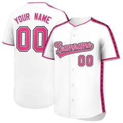 White Pink Color Block Side Dotted Line Baseball Jersey 1