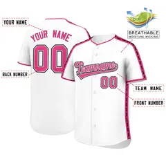 White Pink Color Block Side Dotted Line Baseball Jersey 2