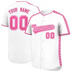 White Pink Color Block Side Dotted Line Baseball Jersey 1