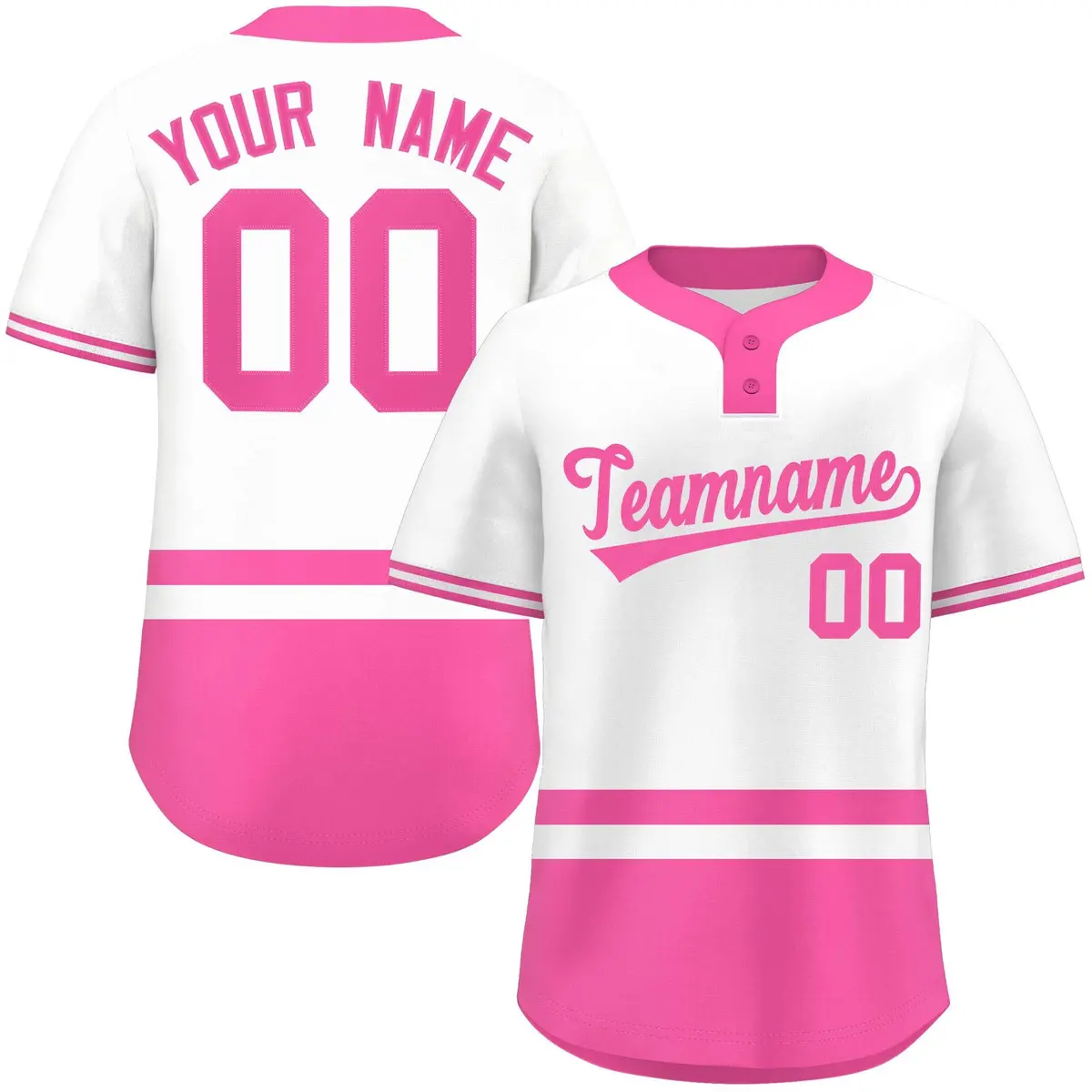 White Pink Color Block Two-Button Softball Jersey