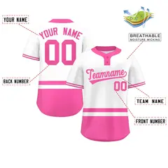 White Pink Color Block Two-Button Softball Jersey 2