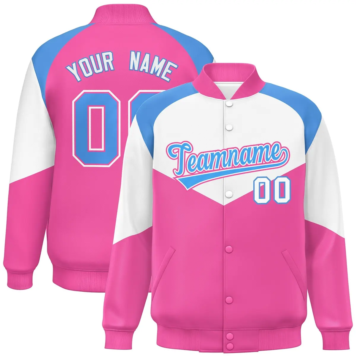 White Pink Color Block Varsity Letterman Jacket