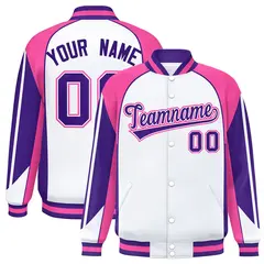 White Pink Color Block Varsity Raglan Letterman Jacket