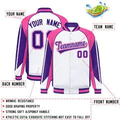 White Pink Color Block Varsity Raglan Letterman Jacket 2