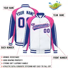 White Pink Color Block Varsity Raglan Letterman Jacket 2