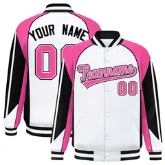 White Pink Color Block Varsity Raglan Letterman Jacket 1