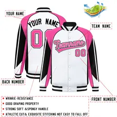 White Pink Color Block Varsity Raglan Letterman Jacket 2