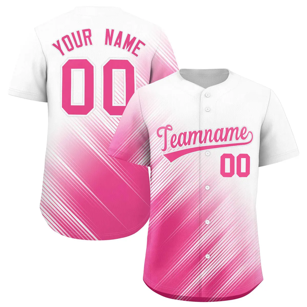 White Pink Diagonal Stripe Gradient Fashion Baseball Jersey