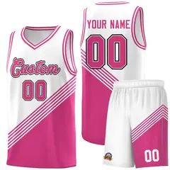 White Pink Diagonal Stripes Color Block Basketball Jersey 1