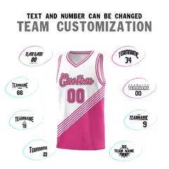 White Pink Diagonal Stripes Color Block Basketball Jersey 4
