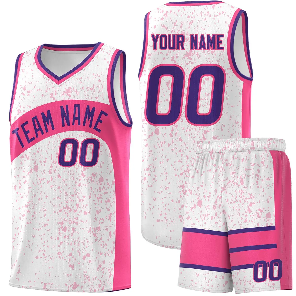 White Pink Dot Graffiti Irregular Pattern Basketball Jersey