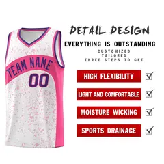 White Pink Dot Graffiti Irregular Pattern Basketball Jersey 2