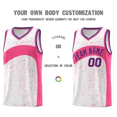 White Pink Dot Graffiti Irregular Pattern Basketball Jersey 3