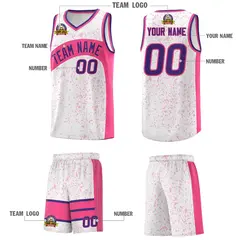 White Pink Dot Graffiti Irregular Pattern Basketball Jersey 5