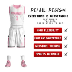 White Pink Double Side Sets Basketball Jersey 2