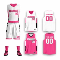 White Pink Double Side Sets Basketball Jersey
