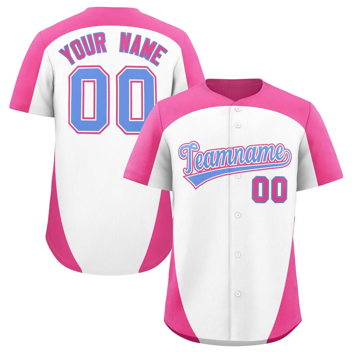 White Pink Edge Color Block Authentic Baseball Jersey