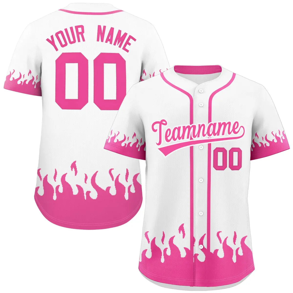 White Pink Flame Graffiti Pattern Authentic Baseball Jersey