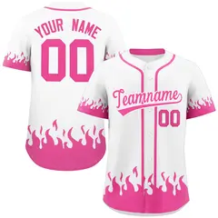 White Pink Flame Graffiti Pattern Authentic Baseball Jersey