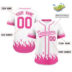 White Pink Flame Graffiti Pattern Authentic Baseball Jersey 2