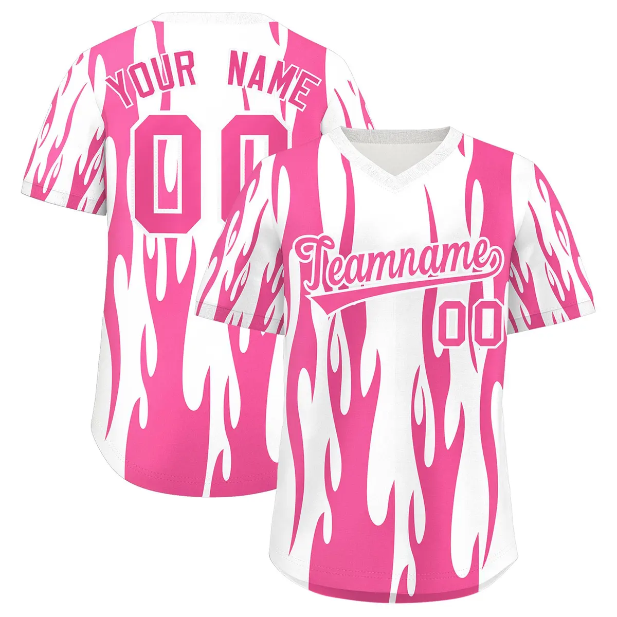 White Pink Flame Pattern Authentic Pullover Baseball Jersey