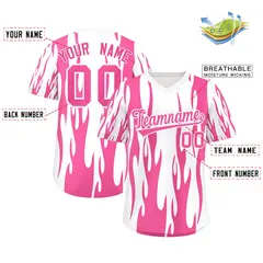 White Pink Flame Pattern Authentic Pullover Baseball Jersey 2