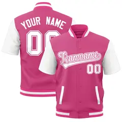White Pink Full-Snap Short Sleeve Varsity Jacket 1