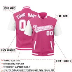 White Pink Full-Snap Short Sleeve Varsity Jacket 2