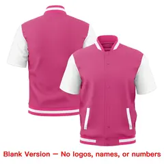White Pink Full-Snap Short Sleeve Varsity Jacket 7