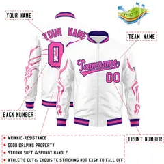 White Pink Full-Zip Dragon Head Graffiti Varsity Letterman Bomber Jacket 2