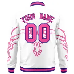 White Pink Full-Zip Dragon Head Graffiti Varsity Letterman Bomber Jacket 4
