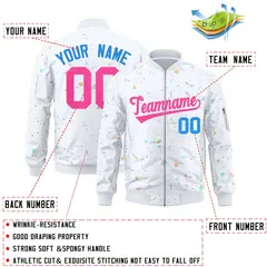 White Pink Full-Zip Graffiti Splash Varsity Letterman Jacket 2