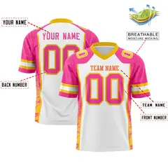 White Pink-Gold Raglan Side Pattern Football Jersey 2