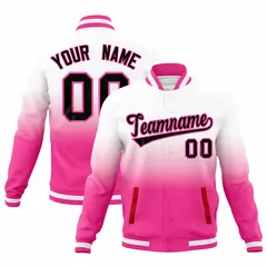 White Pink Gradient Full-Snap Varsity Letterman Jacket