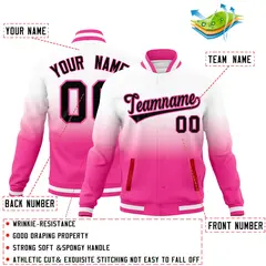 White Pink Gradient Full-Snap Varsity Letterman Jacket 2