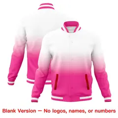 White Pink Gradient Full-Snap Varsity Letterman Jacket 7