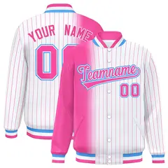 White Pink Gradient Pinstripe Full-Snap Letterman Jacket 1