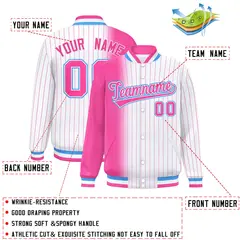 White Pink Gradient Pinstripe Full-Snap Letterman Jacket 2
