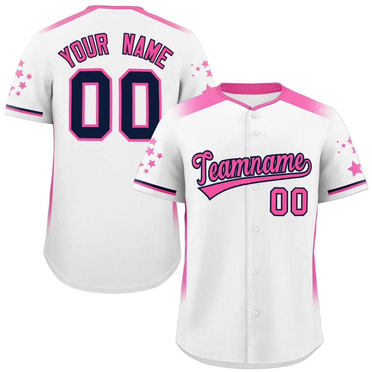 White Pink Gradient Side Star Pattern Baseball Jersey