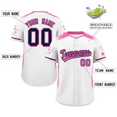 White Pink Gradient Side Star Pattern Baseball Jersey 2