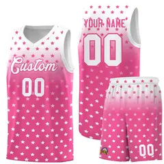 White Pink Gradient Star Pattern Basketball Jersey Sets 1