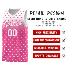 White Pink Gradient Star Pattern Basketball Jersey Sets 2