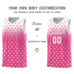 White Pink Gradient Star Pattern Basketball Jersey Sets 3