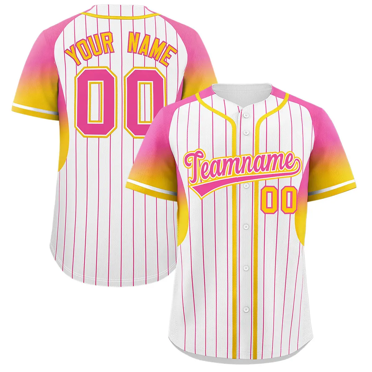 White Pink Gradient Stripe Fashion Sleeves Baseball Jersey
